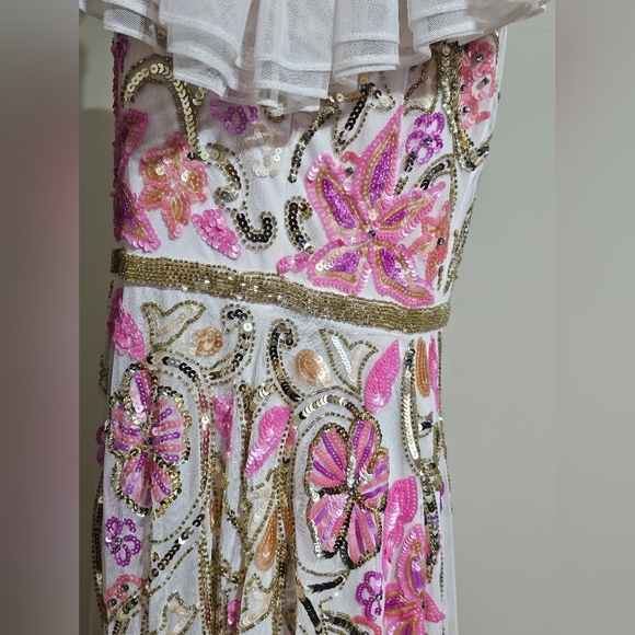 Mac Duggal V Neck Floral Embellished Gown with Flutter Sleeves - Picture 10 of 16